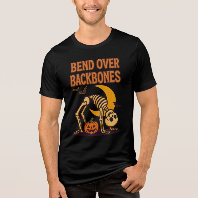Camiseta Triblenda Bend Over Backbone Funny Skeleton Yoga Halloween (Anverso)