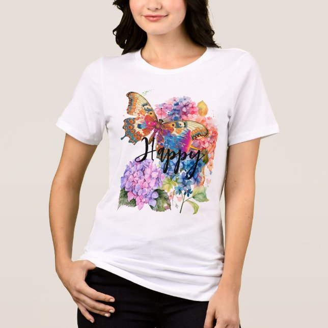 Camiseta Triblenda Bendito Personalizado de acuarela de Hydrangea (Anverso)