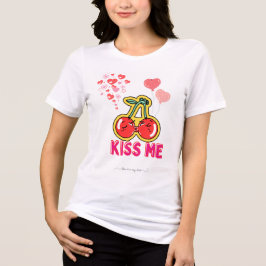 Camiseta Triblenda Besos Románticos Tipografía Dulce Rosa Rojo 