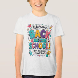 Camiseta Triblenda Bienvenido de nuevo al colegio Tipografía pastel a