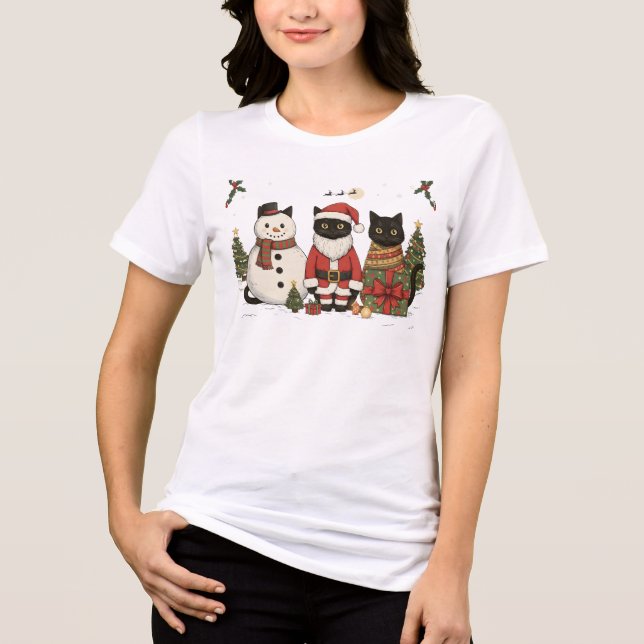 Camiseta Triblenda Black Cat Christmas Santa Snowman Cute Gift (Anverso)