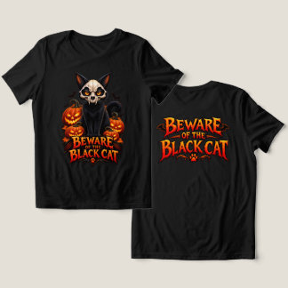 Camiseta Triblenda Black Cat Skull Halloween with Jack O Lanterns – S