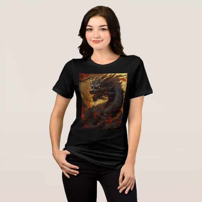 Camiseta Triblenda Black Flame Dragon in Autumn Forest (Anverso Completo)