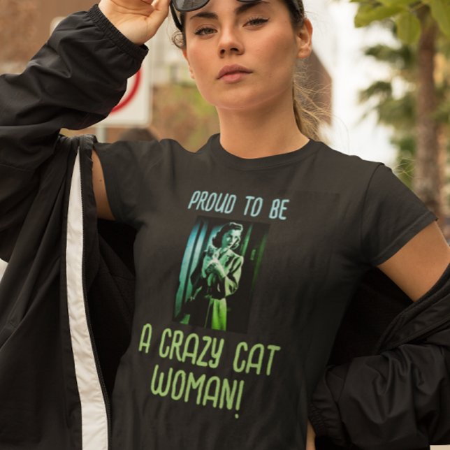 Camiseta Triblenda Black Green Blue Personalizada Crazy Cat Woman (Or personalize with your own message)