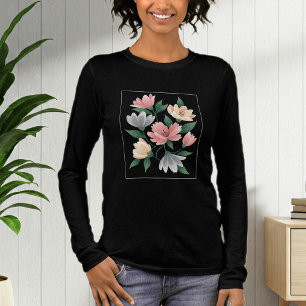Camiseta Triblenda Black Long Sleeve Floral Women's T-Shirt – Trendy 