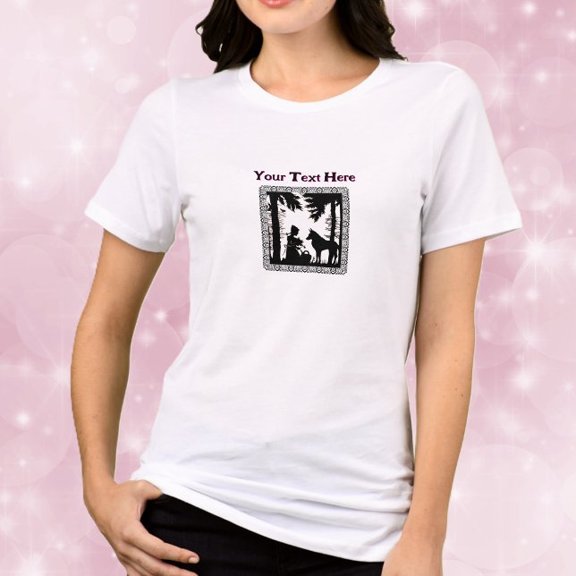 Camiseta Triblenda Black White Riding Hood Woods Wolf Fancy Frame (Little red riding hood in woods wolf on black and white fairy tale image in fancy frame on tee shirt)