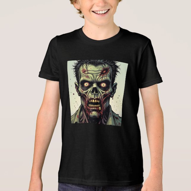 Camiseta Triblenda Bloody Zombie Face Comic Pop Art Halloween (Anverso)