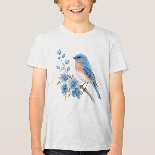 Camiseta Triblenda Blue bird with blue flowers (Anverso)