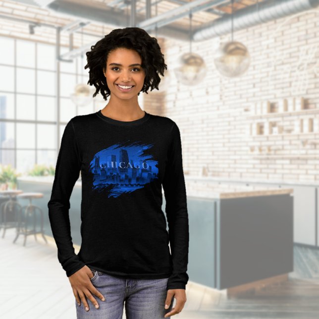Camiseta Triblenda Blue Black Chicago Skyline (Blue Black Chicago Skyline Tri-Blend Shirt)