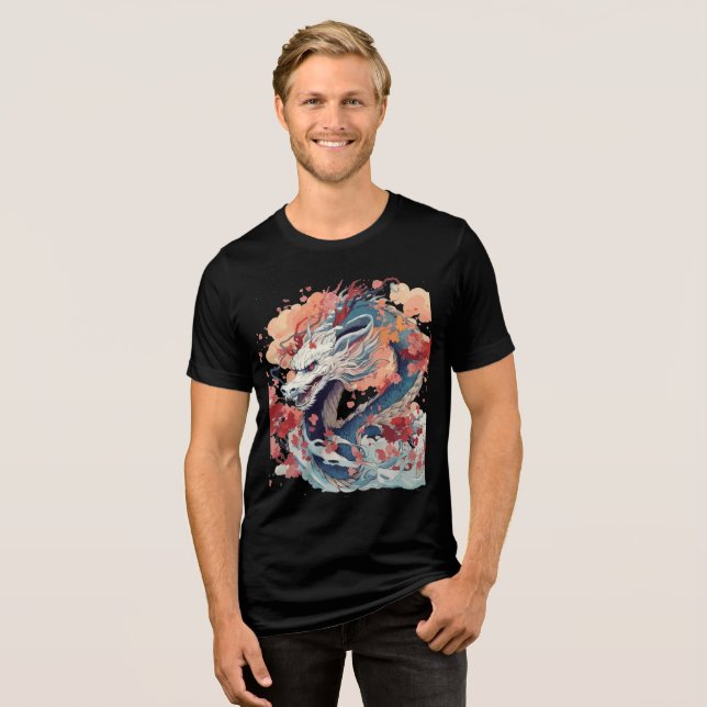 Camiseta Triblenda Blue Dragon with Blossoms and Clouds (Anverso Completo)