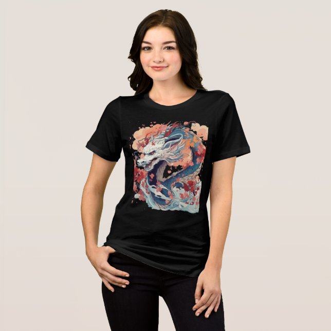 Camiseta Triblenda Blue Dragon with Blossoms and Clouds (Anverso Completo)