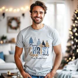 Camiseta Triblenda Blue Modern Trees Christian Jesús Navidades Nombre