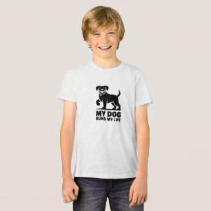 Camiseta Triblenda Boceto de Perro Juguetón "Mi Perro Dirige Mi Vida"