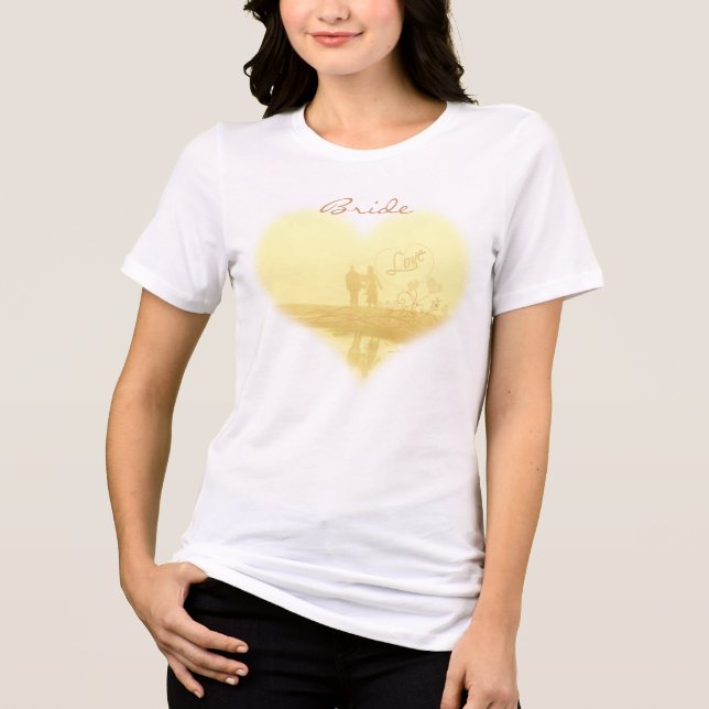 Camiseta Triblenda Boda en la playa del corazón amarillo (Anverso)