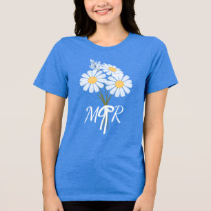 Camiseta Triblenda Boda monograma de flores de margarita blanca