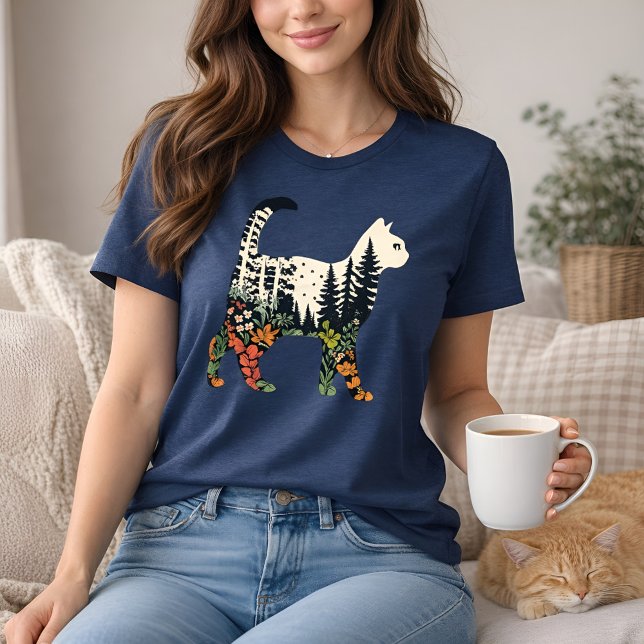 Camiseta Triblenda Boho Cat Plants Floral Nature Tee for Cat Lovers  (Subido por el creador)