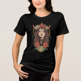 Camiseta Triblenda Boho Floral Girl Black T-Shirt