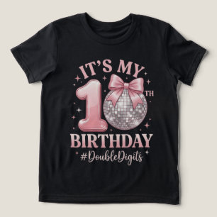 Camiseta Triblenda Bola de Discoteca Cumpleaños 10 Rosa Lazo Doble Dí