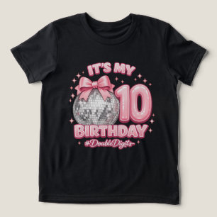 Camiseta Triblenda Bola de Discoteca Femenina Cumpleaños 10 Lazo Rosa