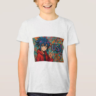 Camiseta Triblenda Bold Red Anime USA Graphic T-Shirt
