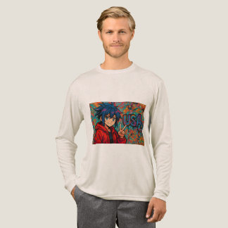Camiseta Triblenda Bold Red Anime USA Graphic T-Shirt