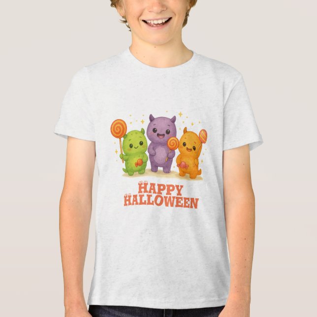 Camiseta Triblenda Bolsas de Halloween de Kawaii Monsters & Lollipops (Anverso)