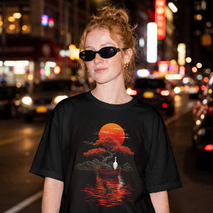 Camiseta Triblenda Bonsai del Atardecer Carmesí – Paisaje Zen Japonés