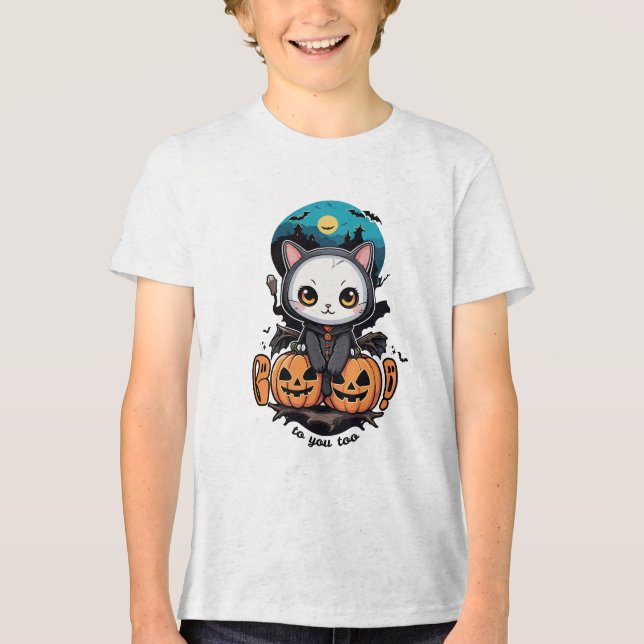 Camiseta Triblenda Boo a ti también | Alas y calabaza de gatos (Anverso)