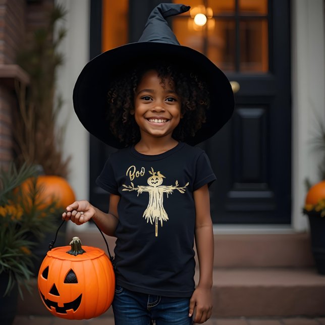 Camiseta Triblenda ¡BOO! Halloween espeluznante y divertido Black Sca (BOO! Spooky and fun Black Scarecrow Halloween Tri-Blend Shirt)