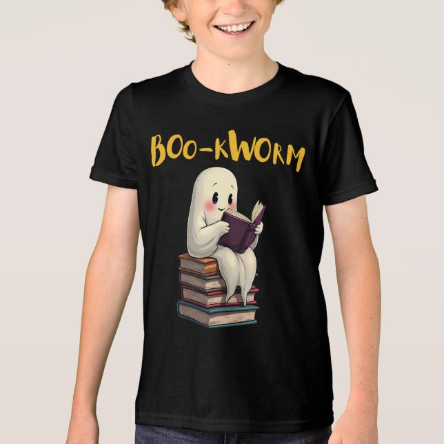 Camiseta Triblenda Boo-kworm Leer más libros Fantasma leyendo Hallowe (Anverso)