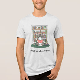 Camiseta Triblenda Bookish Kitty Reading Cozy Bookshelf Doodle Design