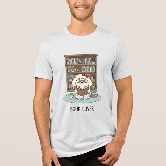 Camiseta Triblenda Bookworm Poodle Puppy Cute Reading Graphic Dog (Anverso)