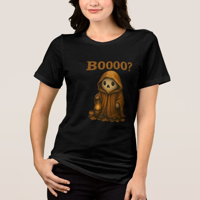 Camiseta Triblenda Boooo? Cute Ghost in Cloak with Lantern (Anverso)