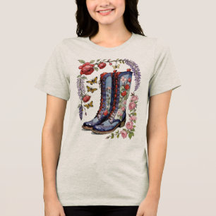 Camiseta Triblenda Boots en todas partes con Rosas Lilacs y mariposas