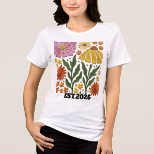 Camiseta Triblenda Bordado Personalizado Jardín Floral de Flores Silv