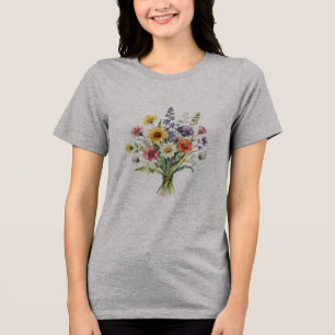 Camiseta Triblenda Botánico Colorido Minimalista de Flor Silvestre de