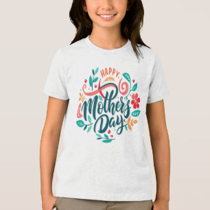 Camiseta Triblenda botón Happy Mother's Day Floral Design-63754