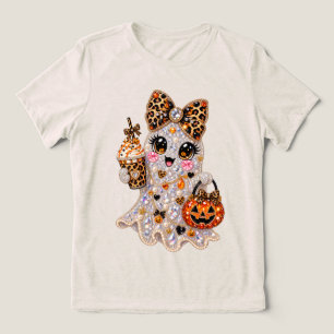 Camiseta Triblenda Boujee de Halloween Fantasma Rhinestone Leopardo B