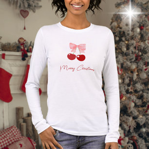 Camiseta Triblenda Bow y cerezas, personalizado saluda la manga larga