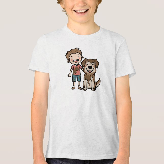 Camiseta Triblenda Boy and Dog Playing Mud (Anverso)