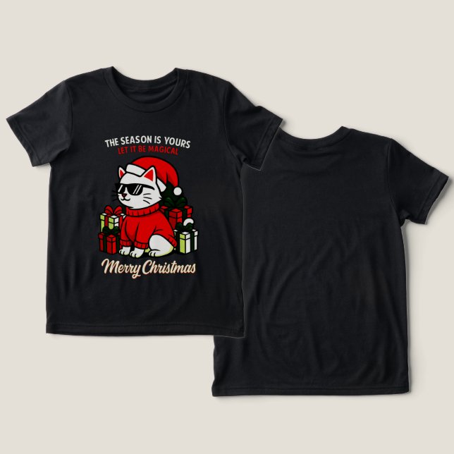 Camiseta Triblenda Boys' Cool Cat Christmas Cozy Holiday Gift (Diseño Anverso y Reverso)