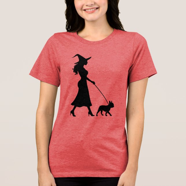 Camiseta Triblenda Bruja caminando Frenchie (Anverso)