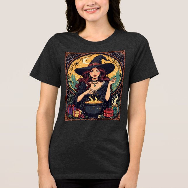 Camiseta Triblenda Bruja caprichosamente encantadora con arañas (Anverso)