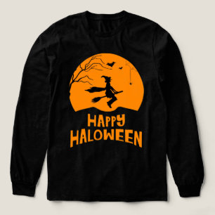 Camiseta Triblenda Bruja de Halloween Escoba Gato Negro Luna Gráfico