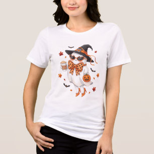 Camiseta Triblenda Bruja Fantasma Linda con Latte de Calabaza y Espec