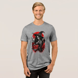 Camiseta Triblenda Bruja Gótica Calabaza Halloween Gato Negro Espeluz