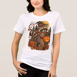 Camiseta Triblenda Bruja Mapache Vintage Halloween Calabaza Otoño