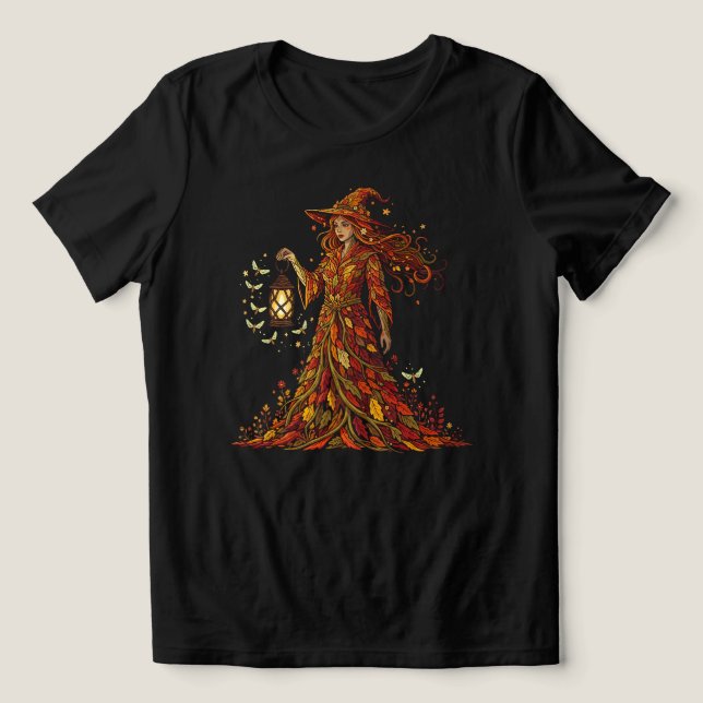 Camiseta Triblenda Bruja otoñal con vibraciones de caída de linterna (Diseño delantero )
