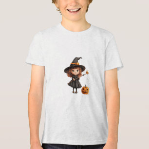 Camiseta Triblenda Bruja Pequeña y Linda Vuela en Escoba Feliz Hallow