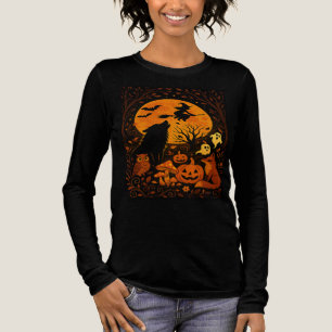 Camiseta Triblenda Bruja volando con escoba de Halloween y luna